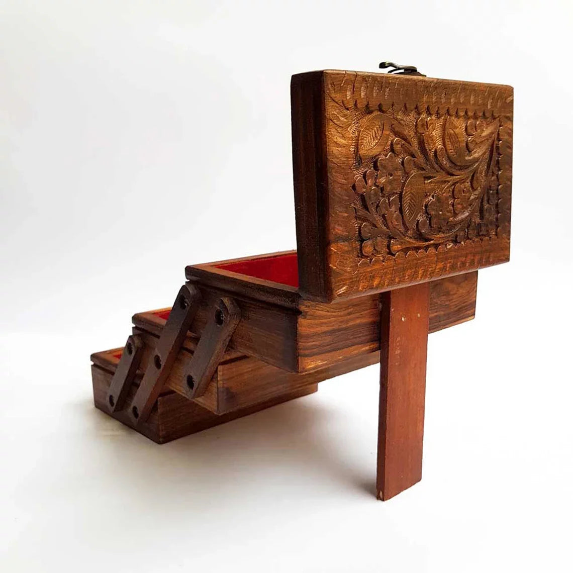 Hand Carved Wooden Jewelry Organizer with Lock T9891