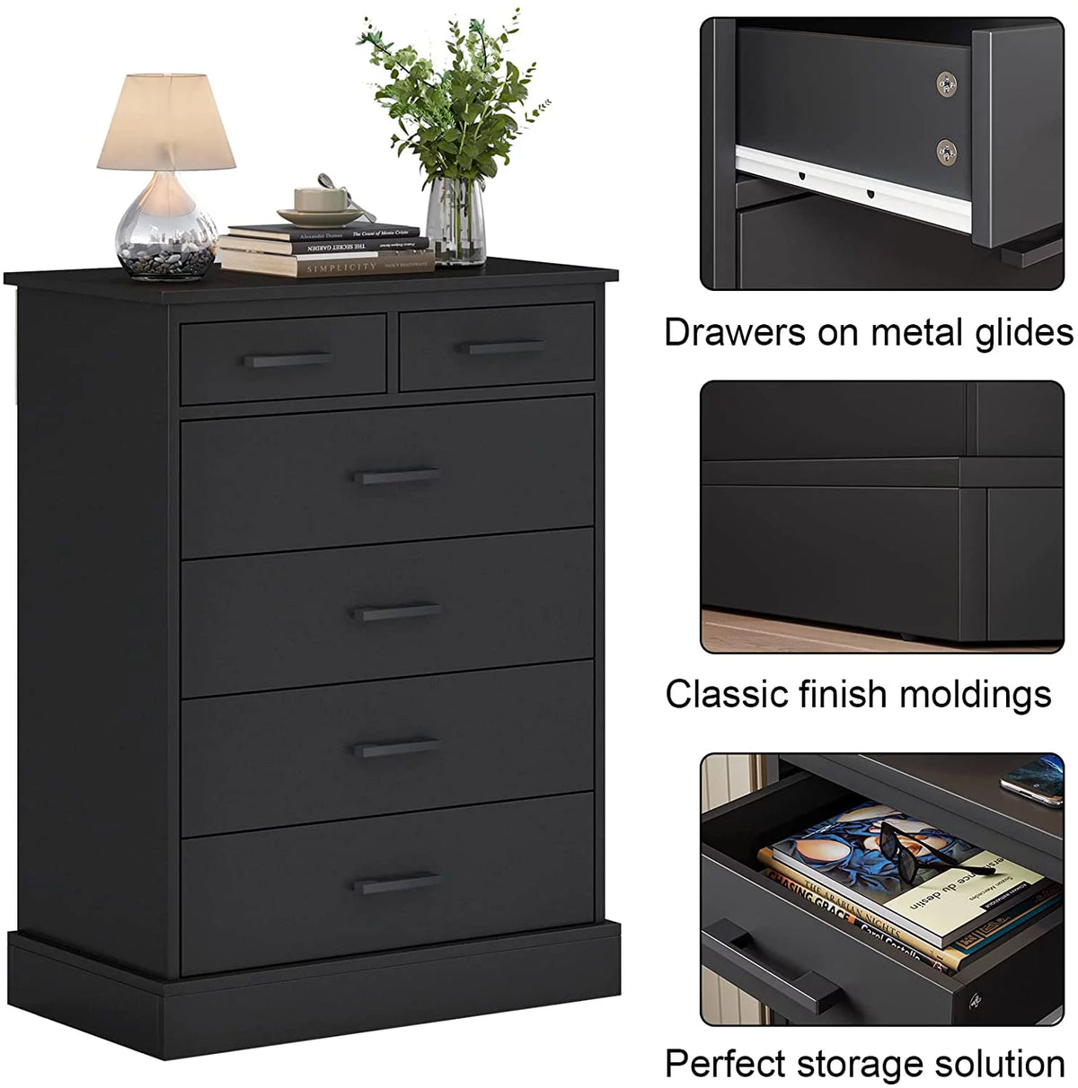 Black 6 Drawer Wood Dresser U40467