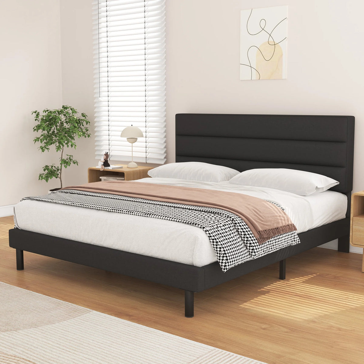 Queen Size Wingback Fabric Upholstered Bed Frame N192