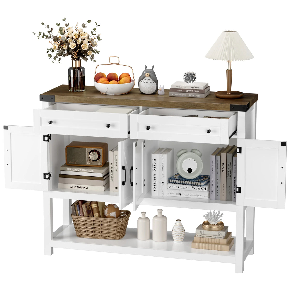 White 2 Drawer 4 Door Wood Console Table E8440