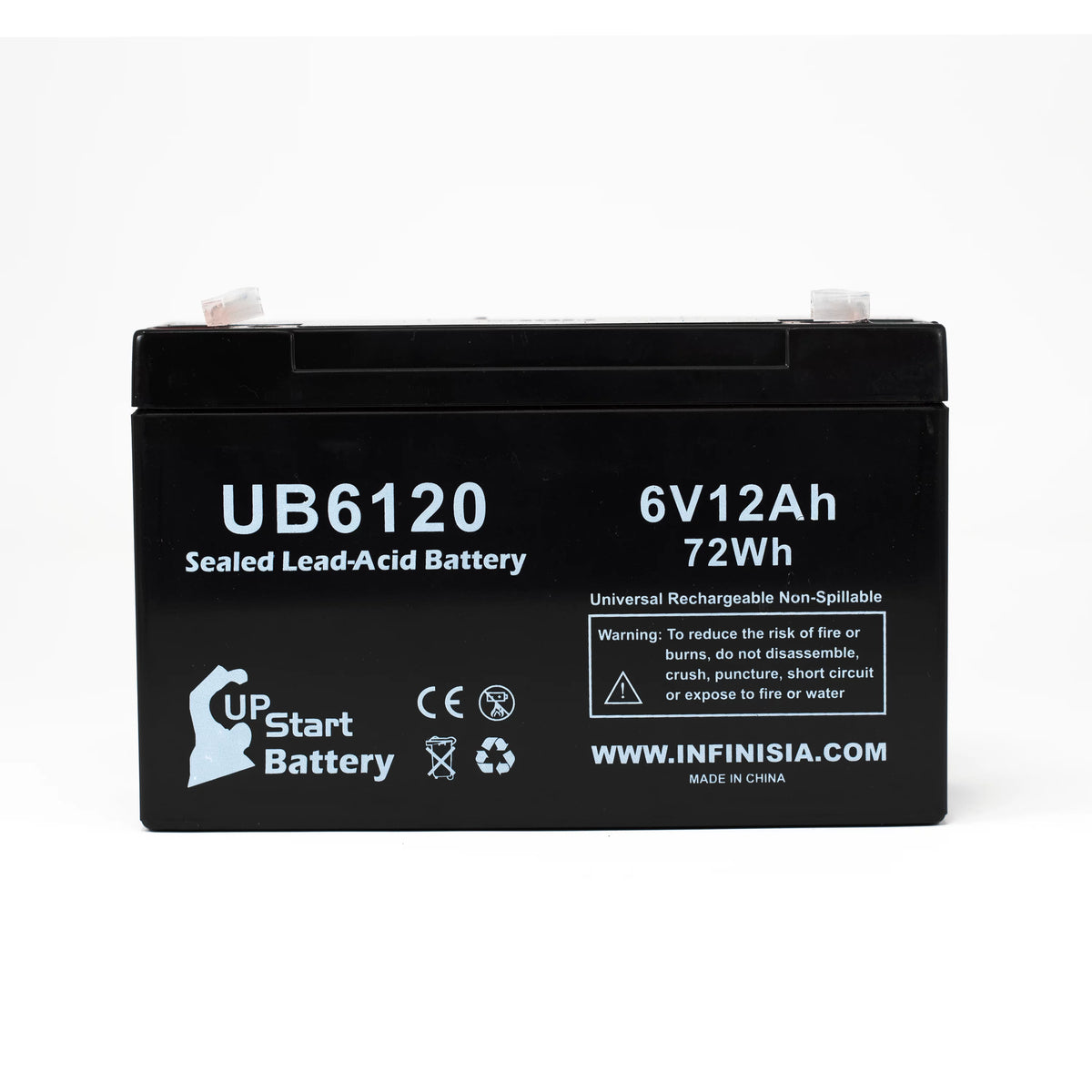 6V 12Ah Sealed Lead Acid Battery with F1 to F2 Terminal Adapters K20199