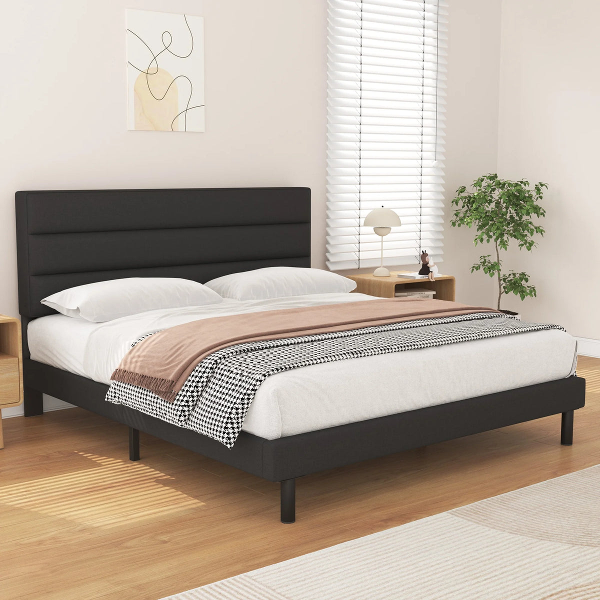 Queen Size Wingback Fabric Upholstered Bed Frame N192