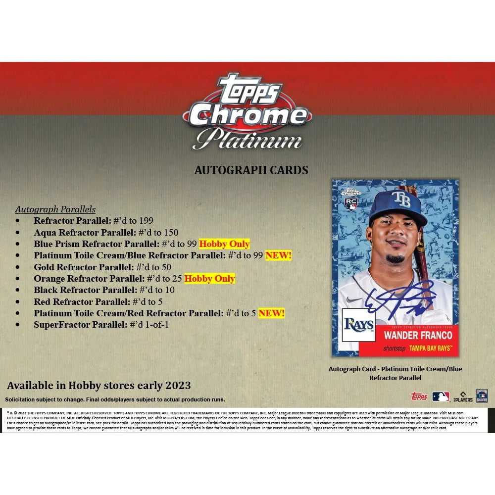 2022 Chrome Platinum Baseball Trading Card Hobby Box 24 Packs Z7142