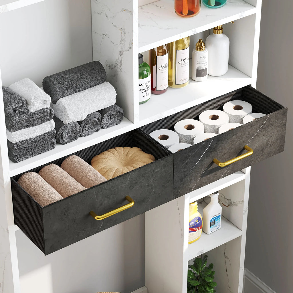 White Over The Toilet Storage Cabinet with Drawers and Adjustable Shelf X776115