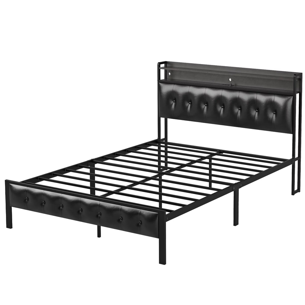 Queen Upholstered Platform Bed Frame with Storage Headboard F761144