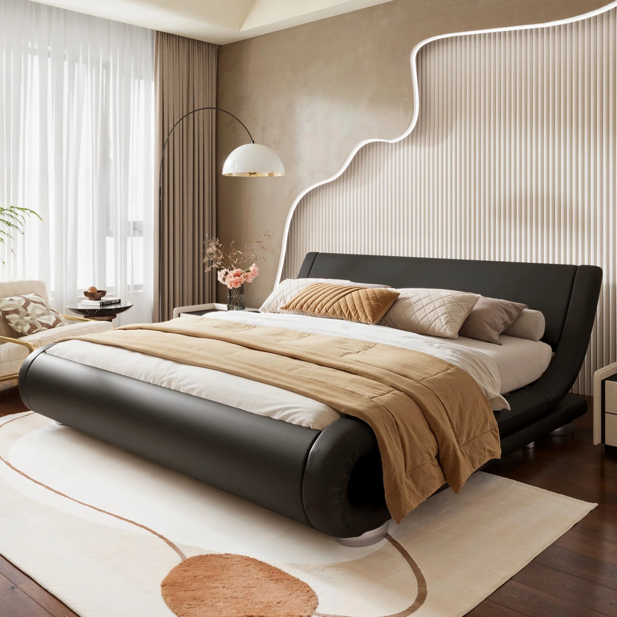 Full Size Grey Fabric Upholstered Platform Bed Frame Q2843