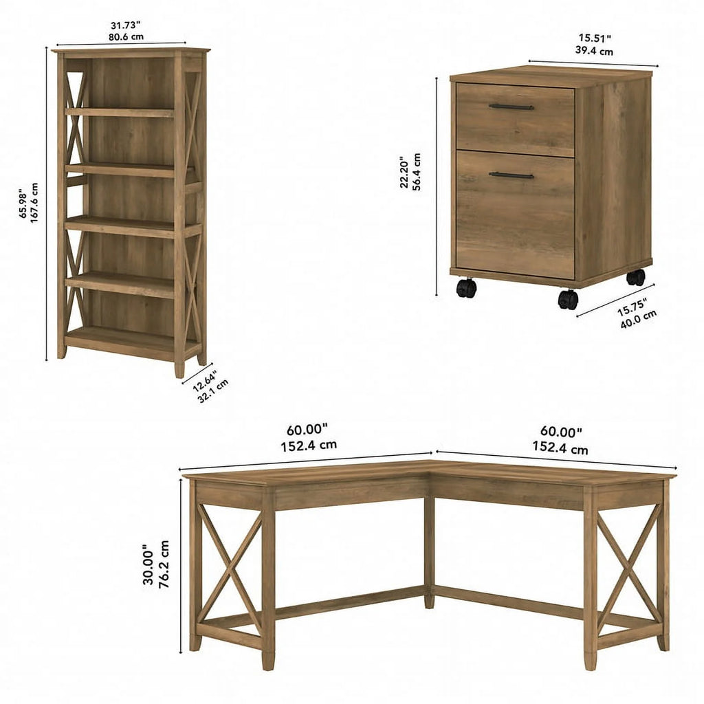 L Desk with Drawers and Bookcase Reclaimed Pine Engineered Wood I3891