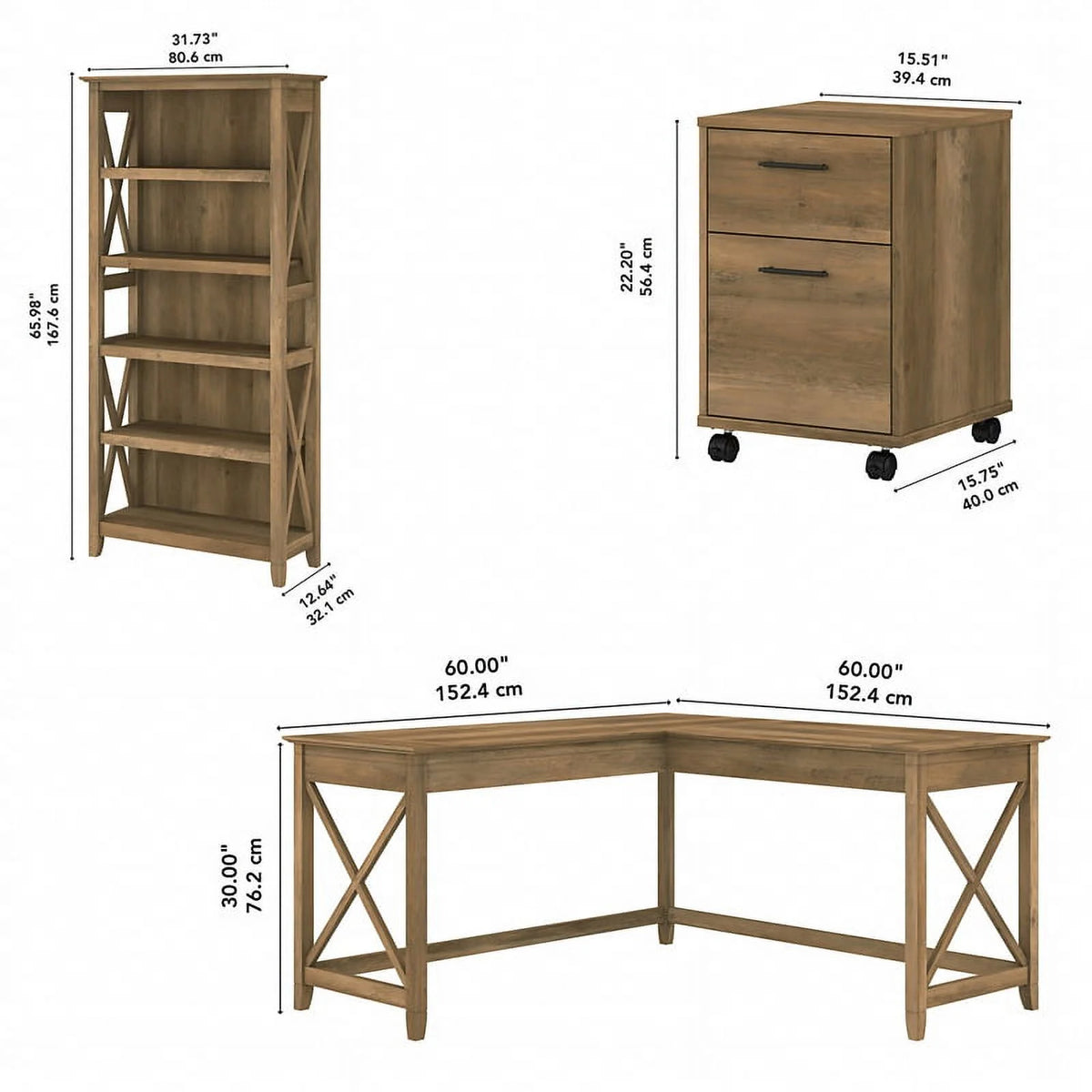 L Desk with Drawers and Bookcase Reclaimed Pine Engineered Wood I3891