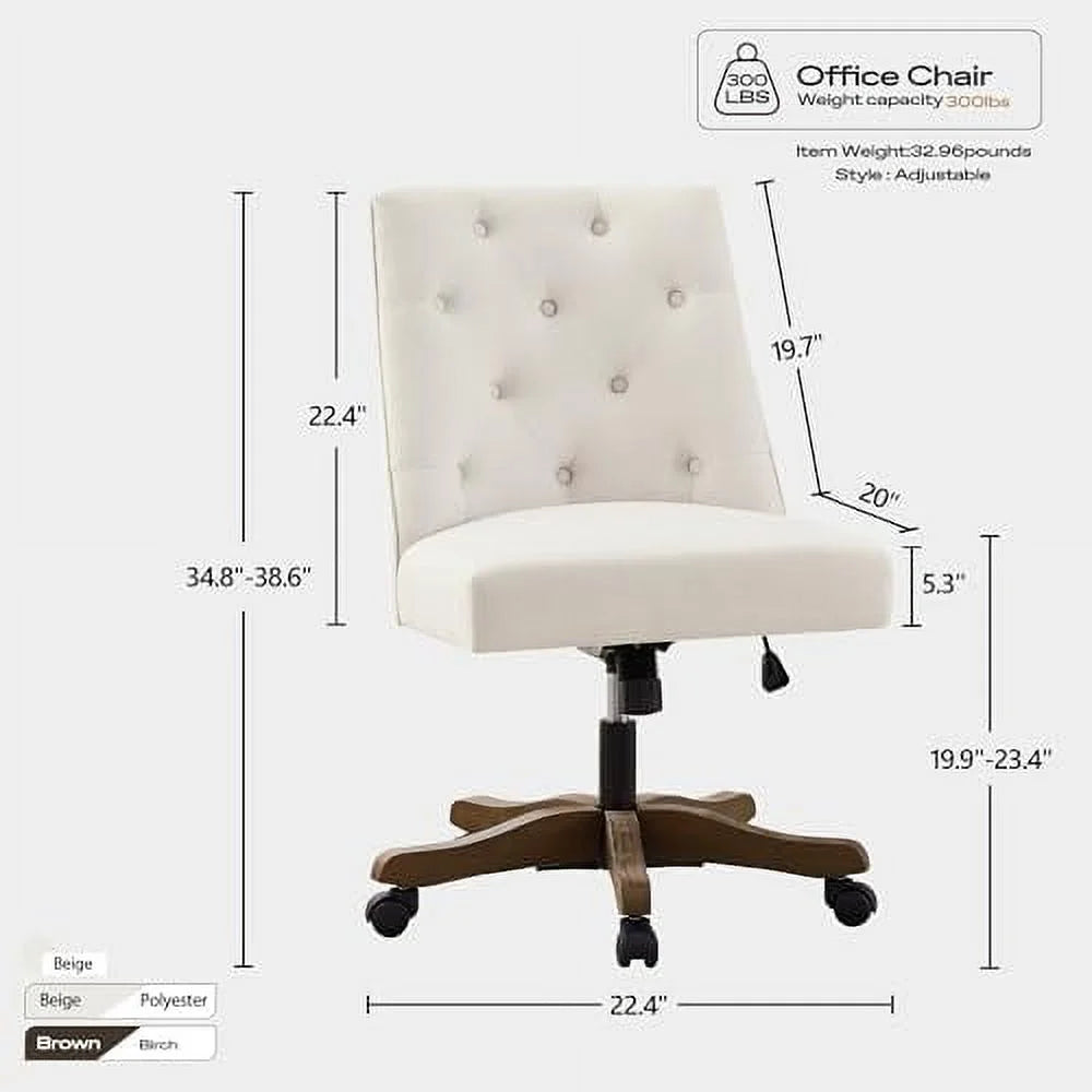Beige Chenille Fabric Upholstered Swivel Office Chair with Wheels X2507