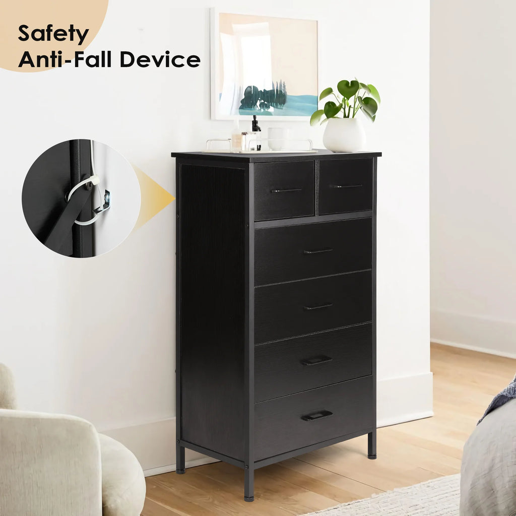 6 Drawer Wood Dresser with Steel Frame N229