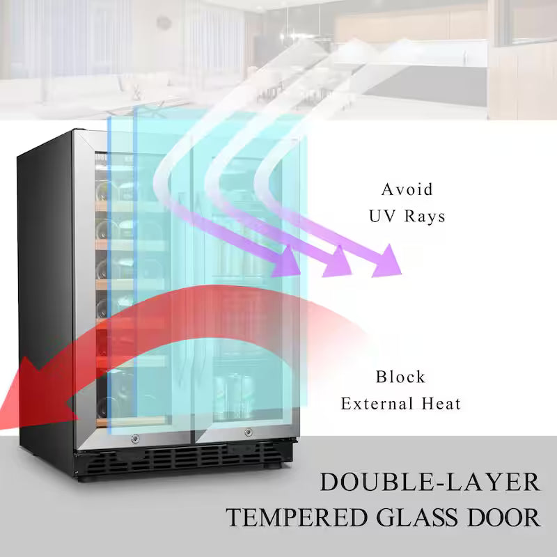 18-Bottle 55-Can Dual Zone Stainless Steel Wine Refrigerator E1640