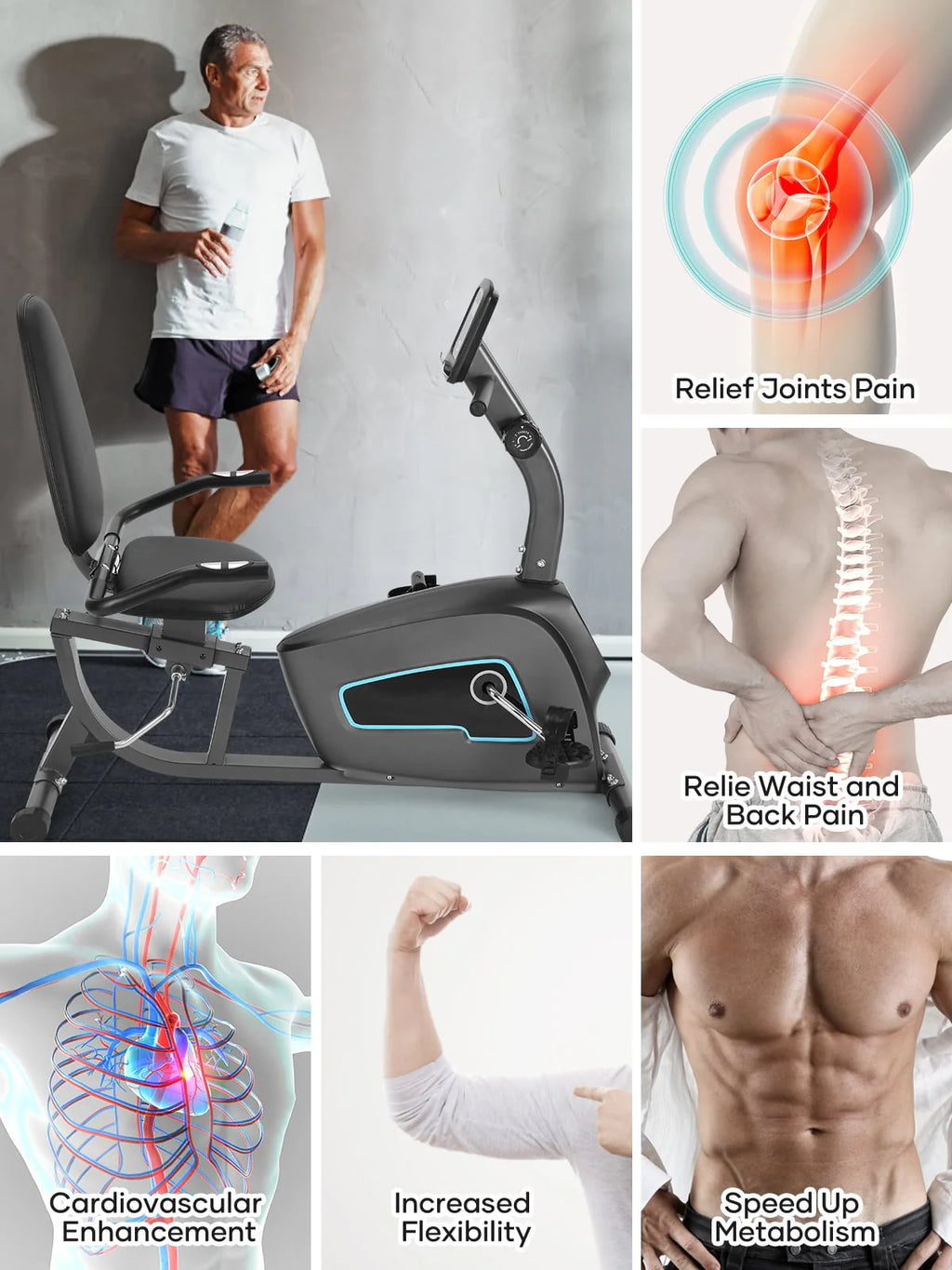 Indoor Recumbent Exercise Bike with Adjustable Seat K81195