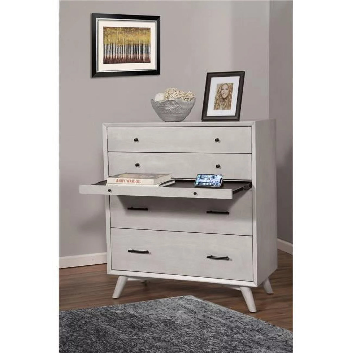 Gray 4 Drawer Chest with Pull Out Tray S69601
