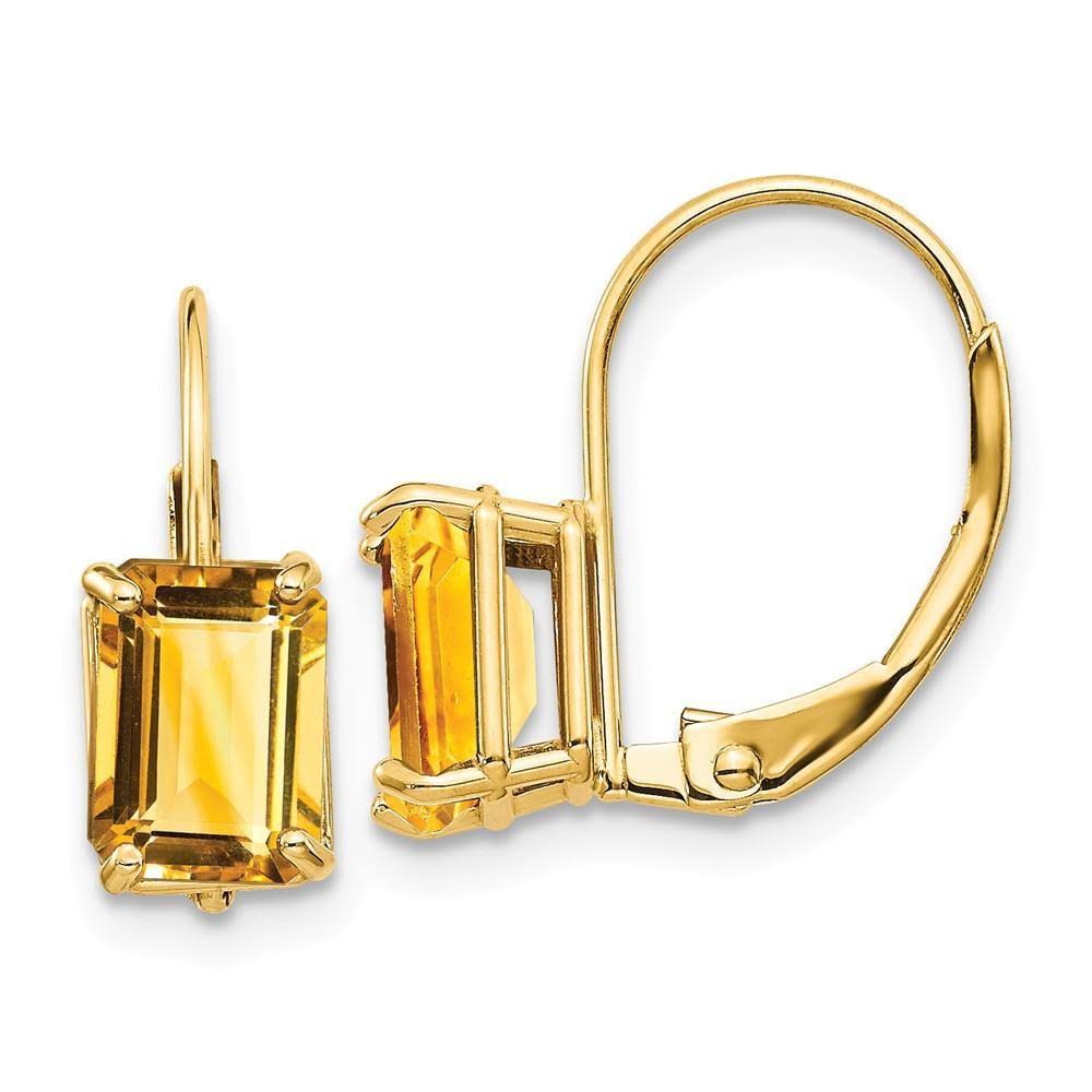 14K 7x5mm Emerald Cut Citrine Leverback Earrings D751984