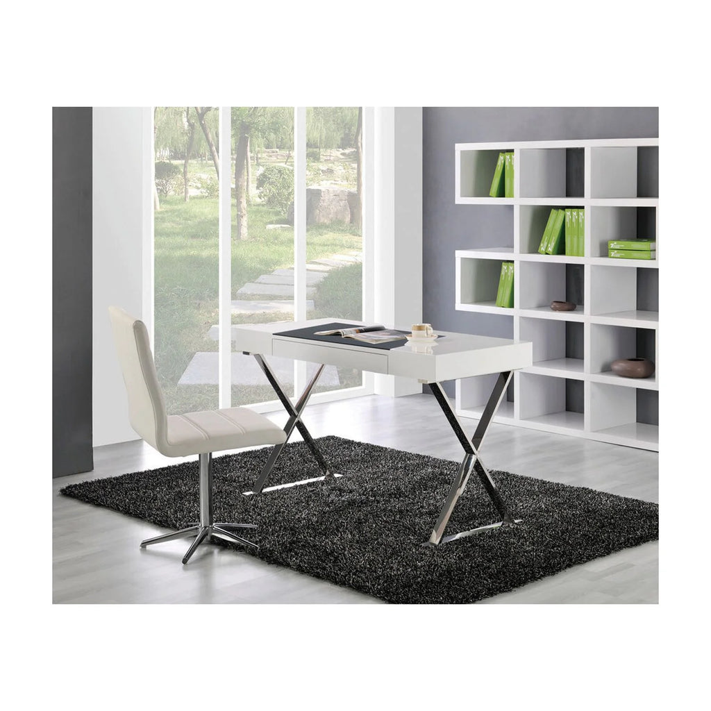 Modern Computer Desk with Stainless Steel Legs in White High Gloss U6375