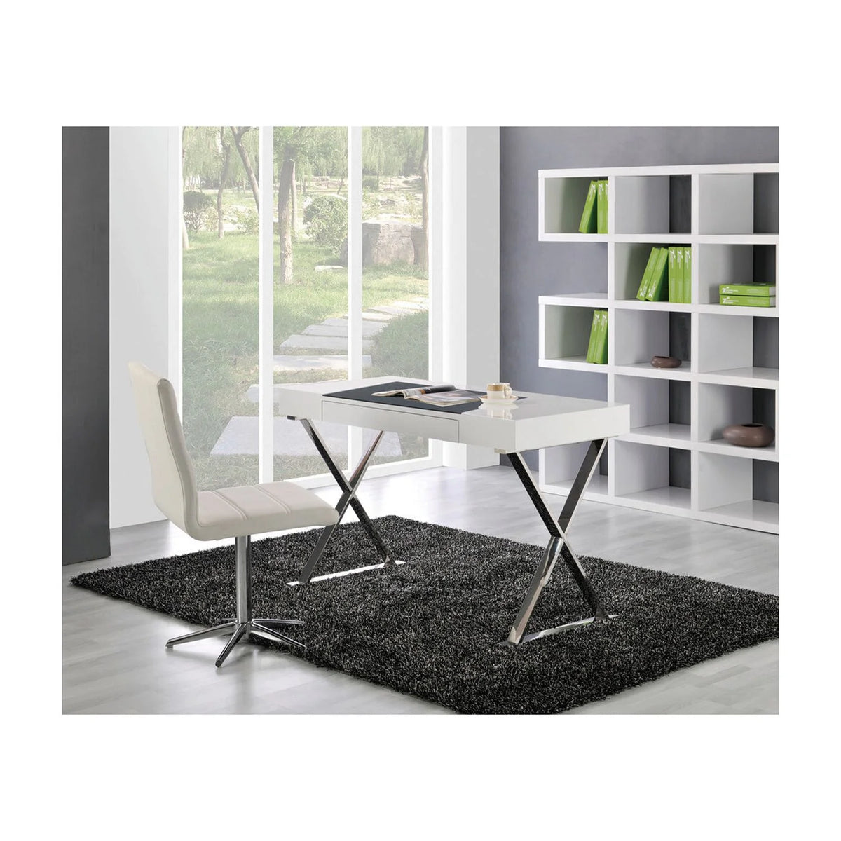Modern Computer Desk with Stainless Steel Legs in White High Gloss U6375