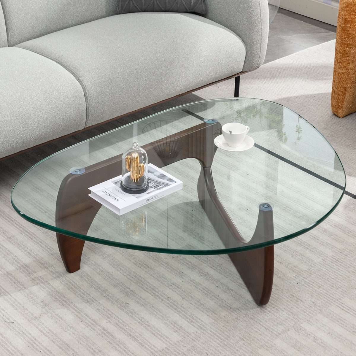 Tempered Glass Coffee Table with Dark Walnut Base Z28772