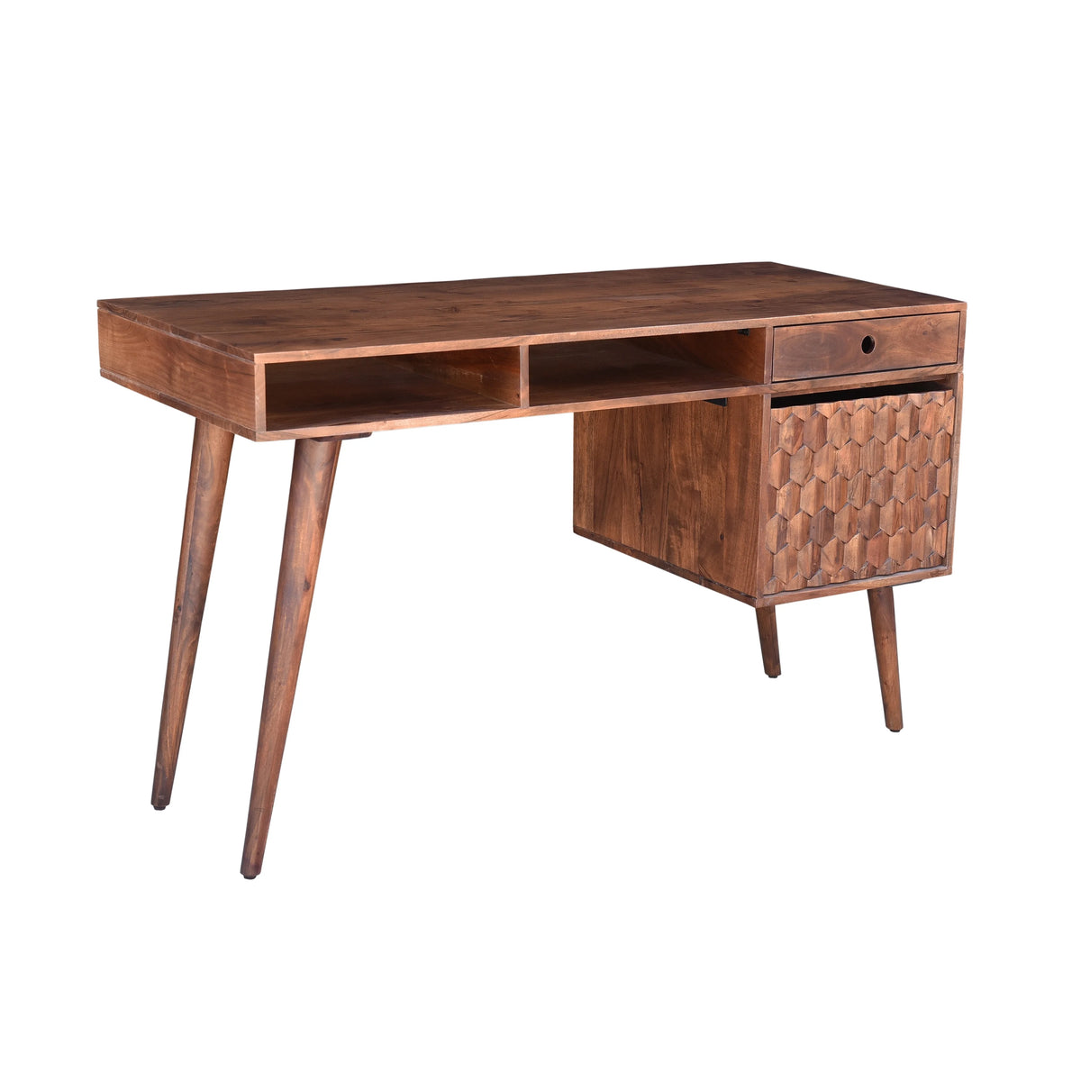 Modern Wood Office Desk with Storage in Dark Walnut D84406