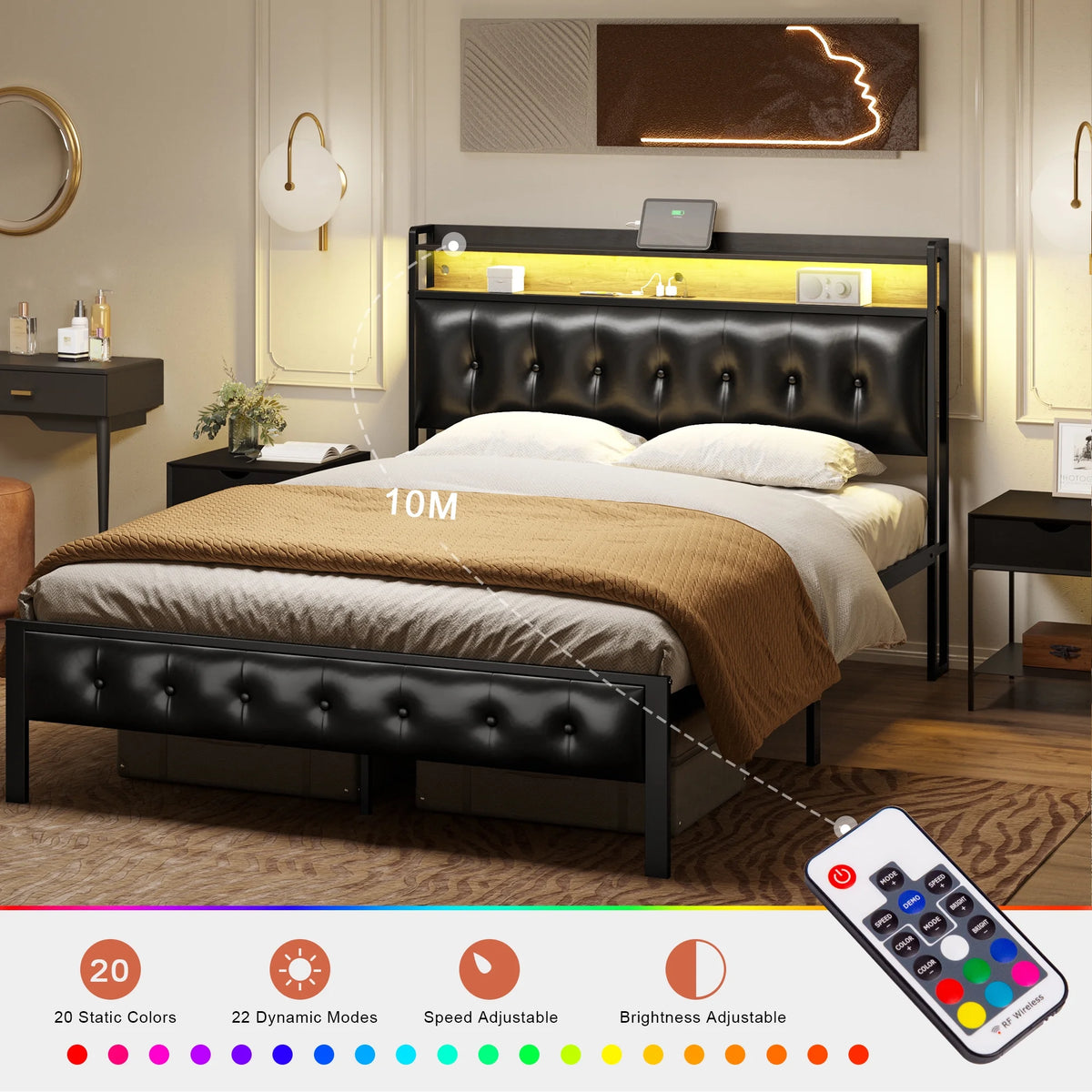 Queen Upholstered Platform Bed Frame with Storage Headboard F761144