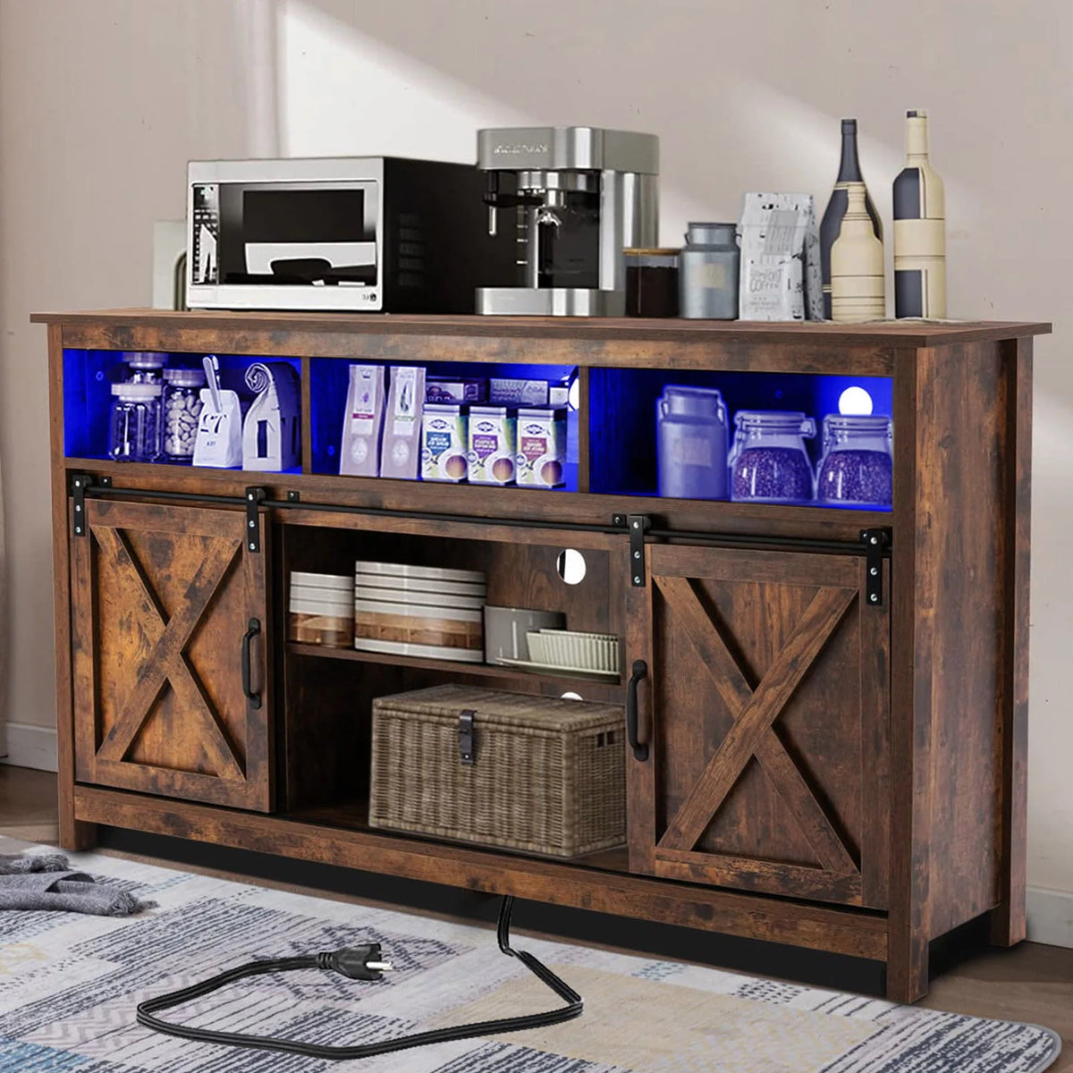 57 Double Barn Door Cabinet with Power Outlet & LED Light P4282