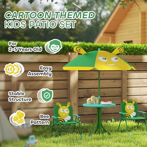 Kids Picnic Table and Chair Set with Foldable Chairs and Umbrella D1362