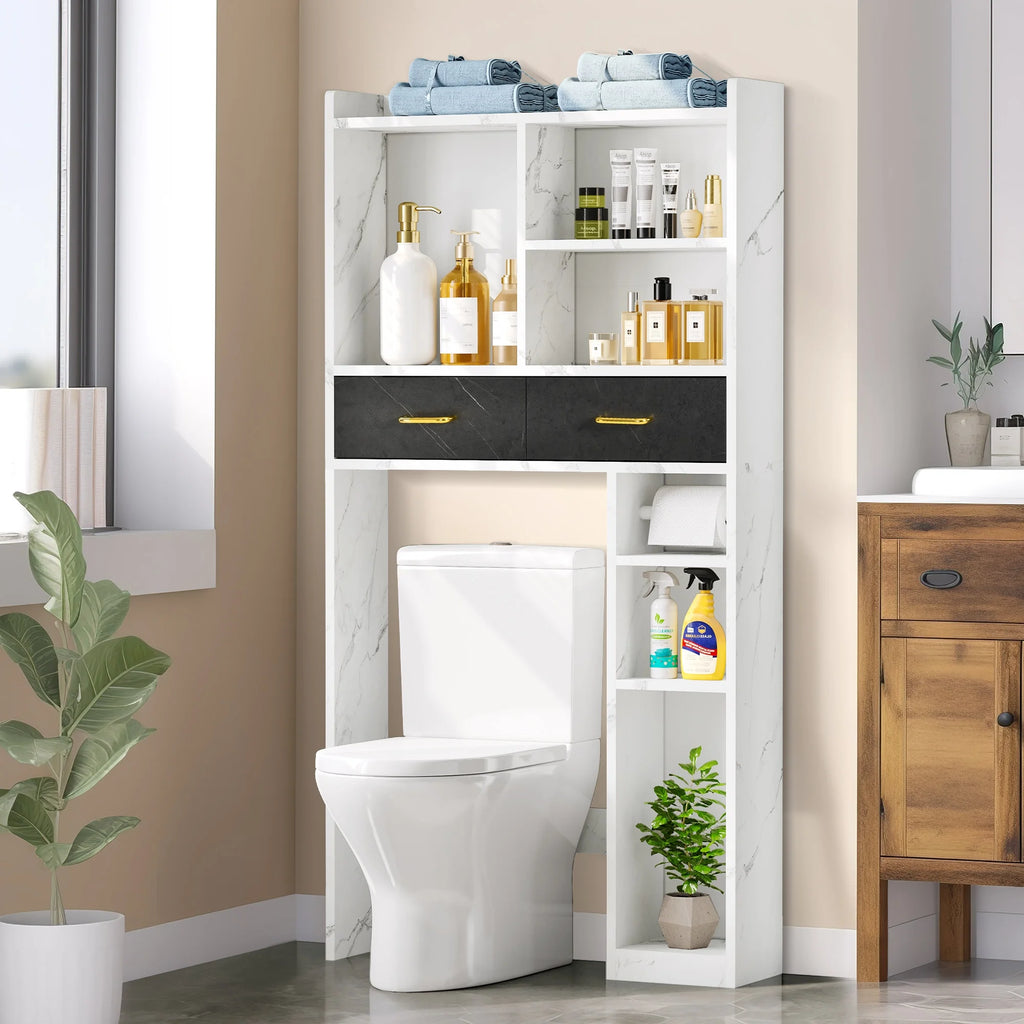White Over The Toilet Storage Cabinet with Drawers and Adjustable Shelf X776115