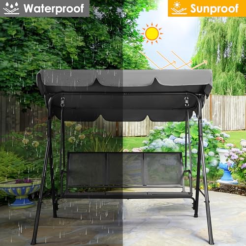 Gray 3-Seat Outdoor Patio Swing Chair with Adjustable Canopy N992