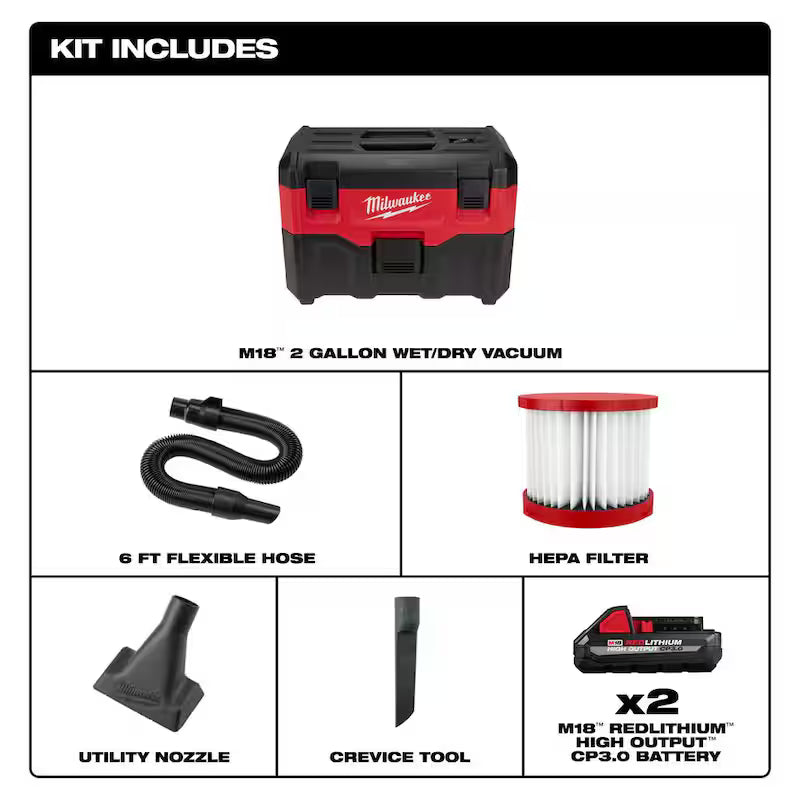 18-Volt 2 Gal. Cordless Wet/Dry Vacuum with 3.0 Ah Batteries F366