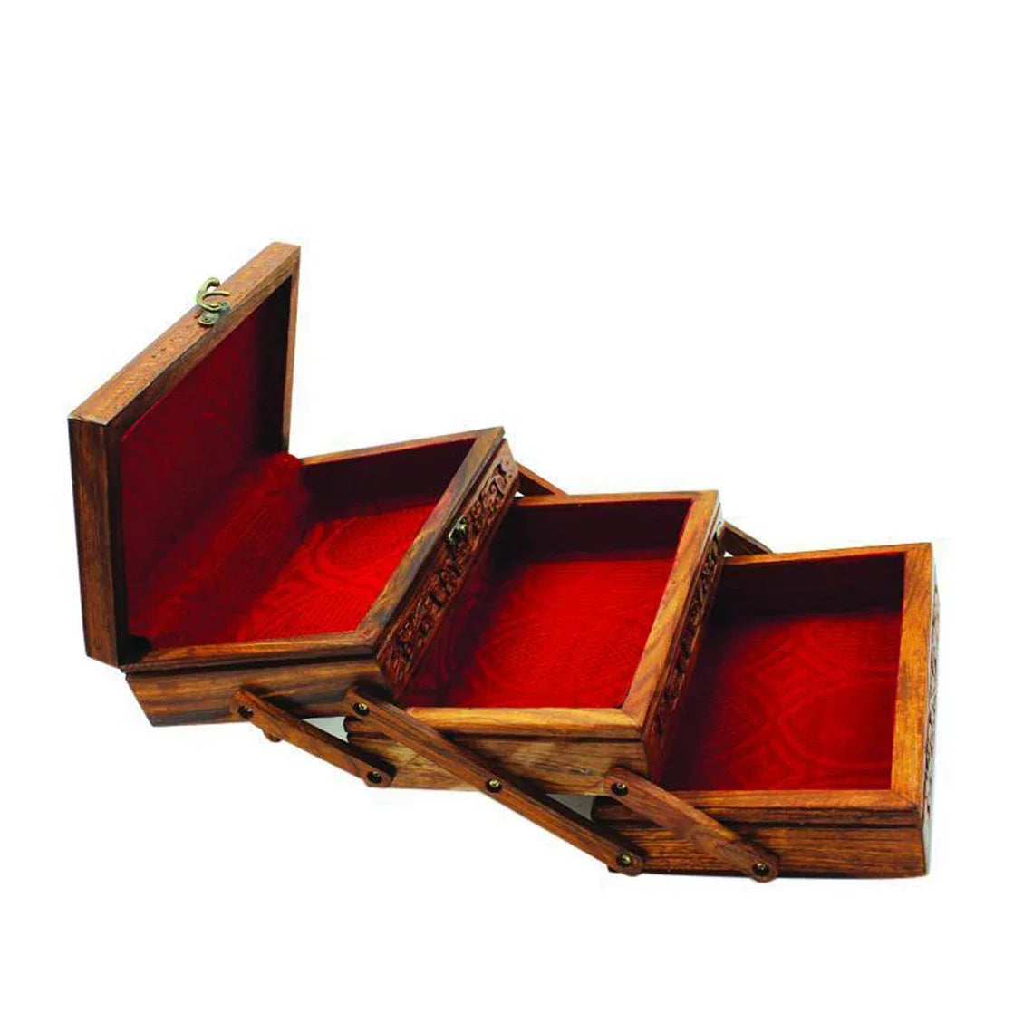 Hand Carved Wooden Jewelry Organizer with Lock T9891