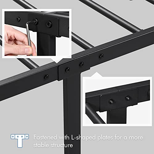 14 Inch Full Size Metal Platform Bed Frame with Spindle Headboard and Footboard, Black L754899