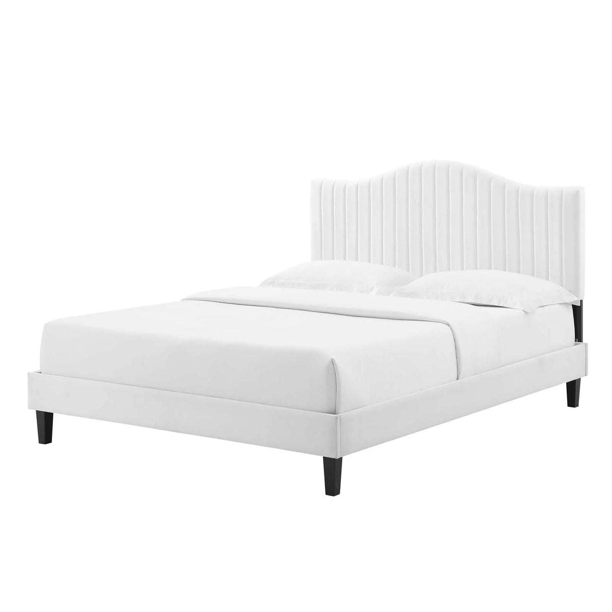 White Velvet King Size Tufted Platform Bed Frame W63796