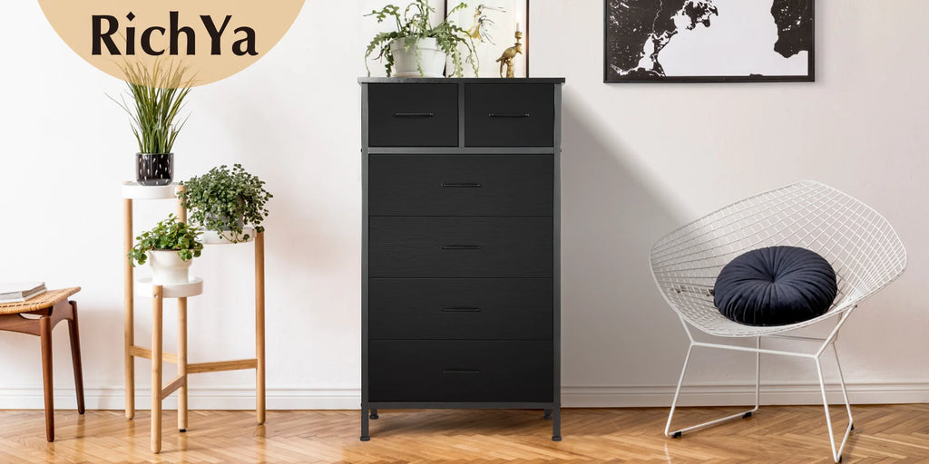 6 Drawer Wood Dresser with Steel Frame N229