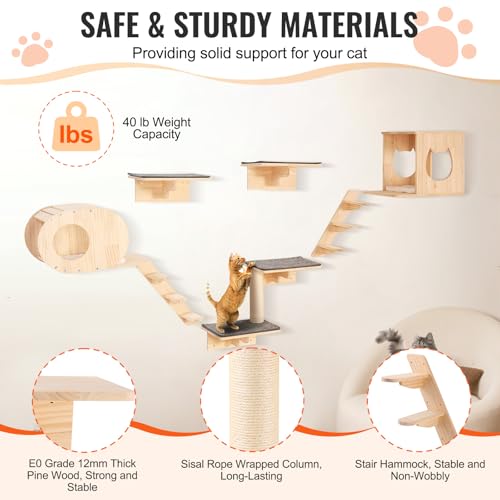 Wall Mounted Cat Shelves Set of 6 T968