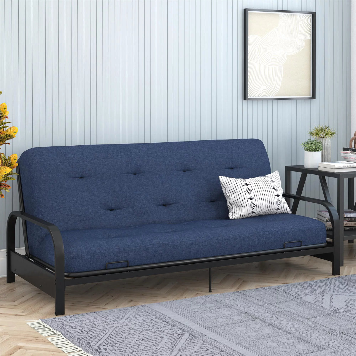 Full True Black Polyester Linen Futon Mattress F2365
