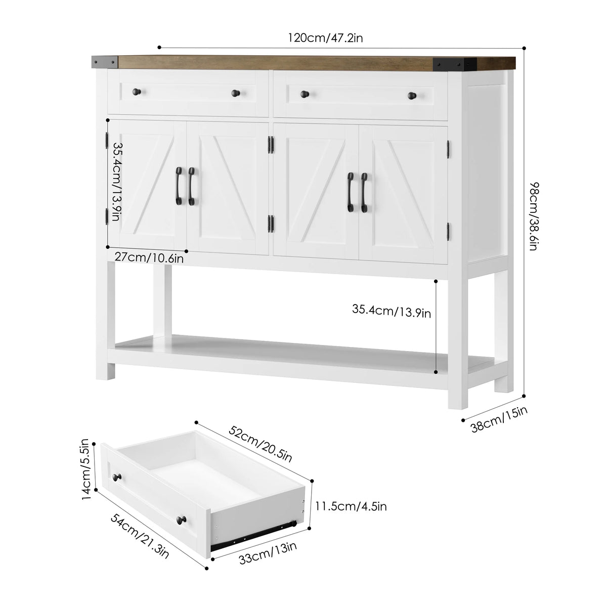 White 2 Drawer 4 Door Wood Console Table E8440