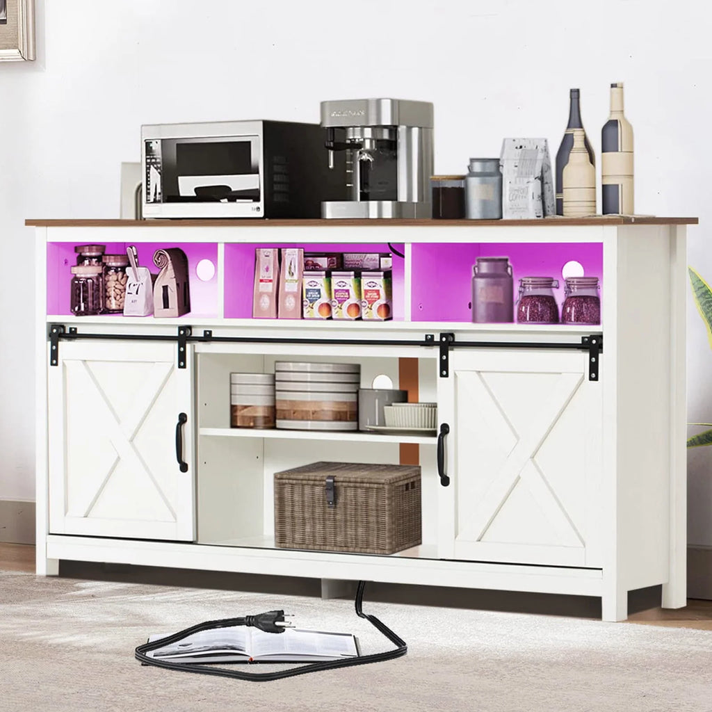 57 Double Barn Door Cabinet with Power Outlet & LED Light P4282