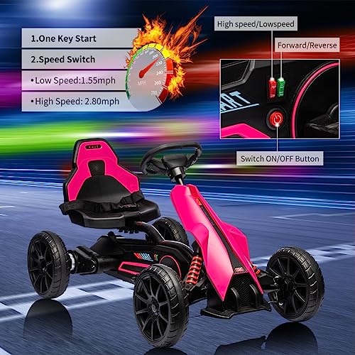 12V 7Ah Battery Powered Electric Drift Kart with Adjustable Speed and Safety Belt, Black S9422