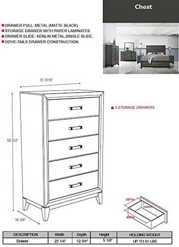 Queen Size 6-Piece Bedroom Set Grey Black Z3660