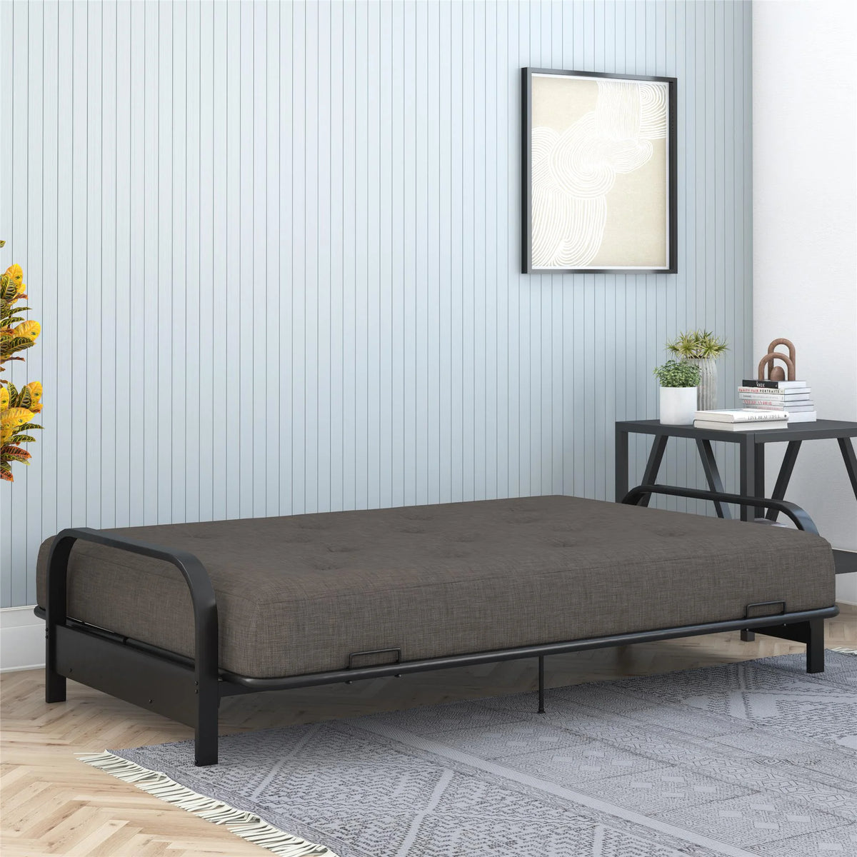 Full True Black Polyester Linen Futon Mattress F2365