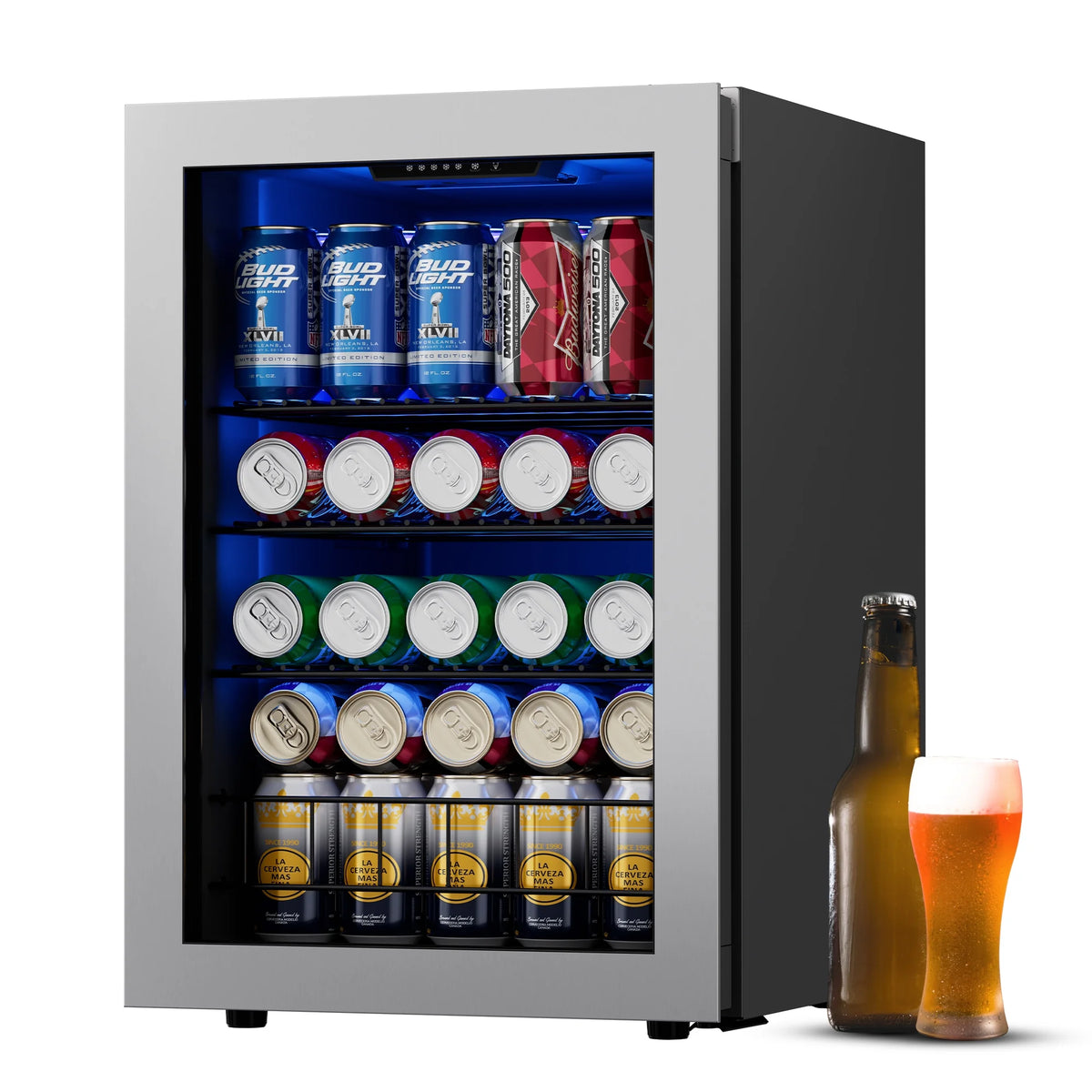 Freestanding Beverage Refrigerator Cooler, 77 Can Glass Door Q4335