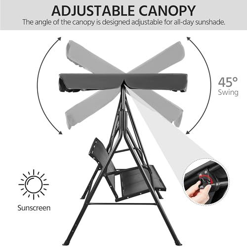 Gray 3-Seat Outdoor Patio Swing Chair with Adjustable Canopy N992