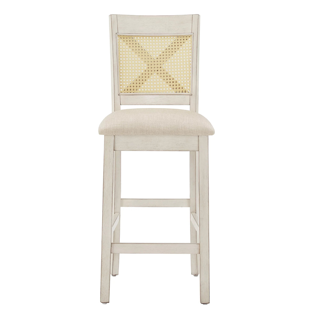 Antique White Beige Linen Counter Height Chair Set of 2 E164151