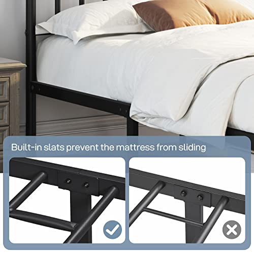 14 Inch Full Size Metal Platform Bed Frame with Spindle Headboard and Footboard, Black L754899