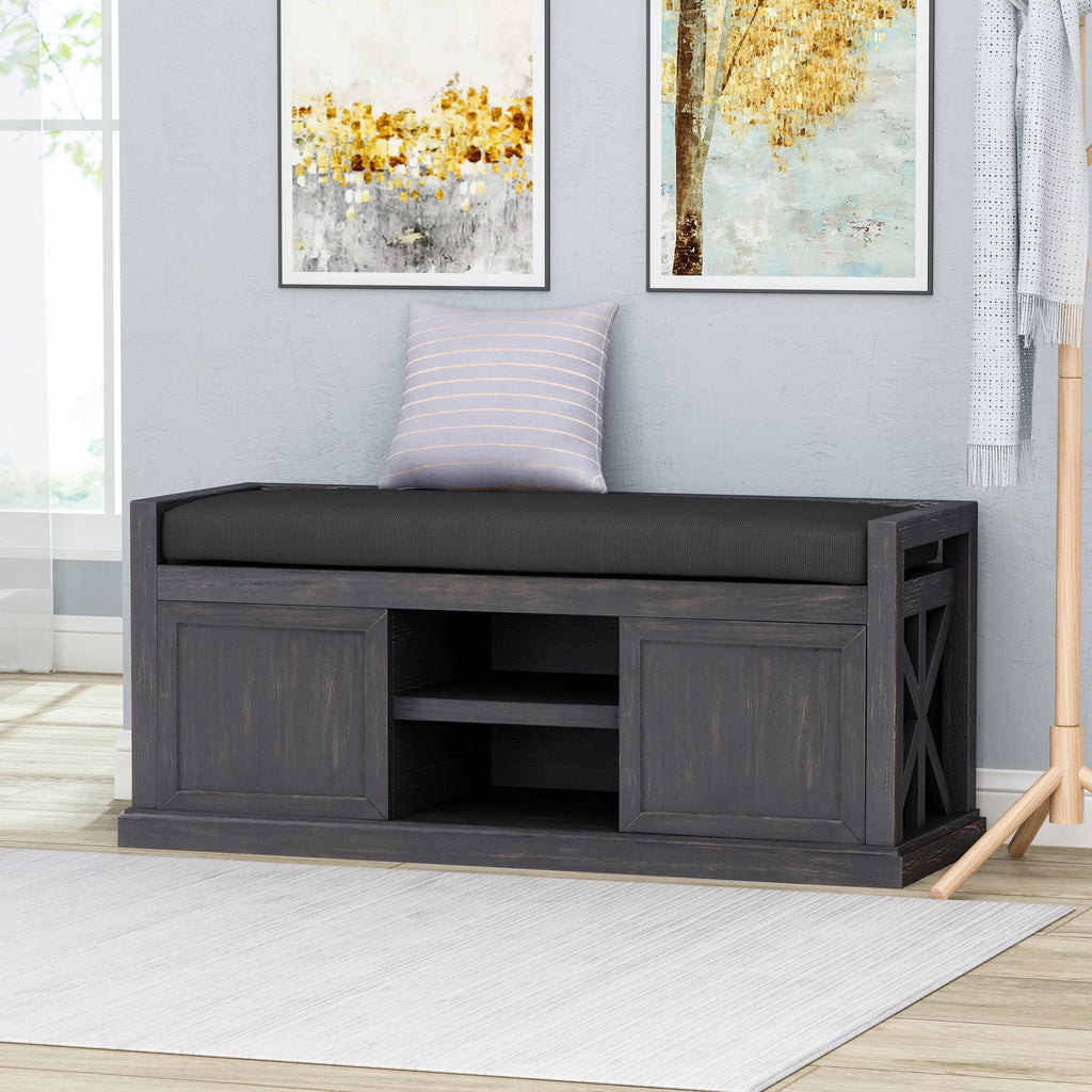 Acacia Wood Storage Bench with Cushion U503319