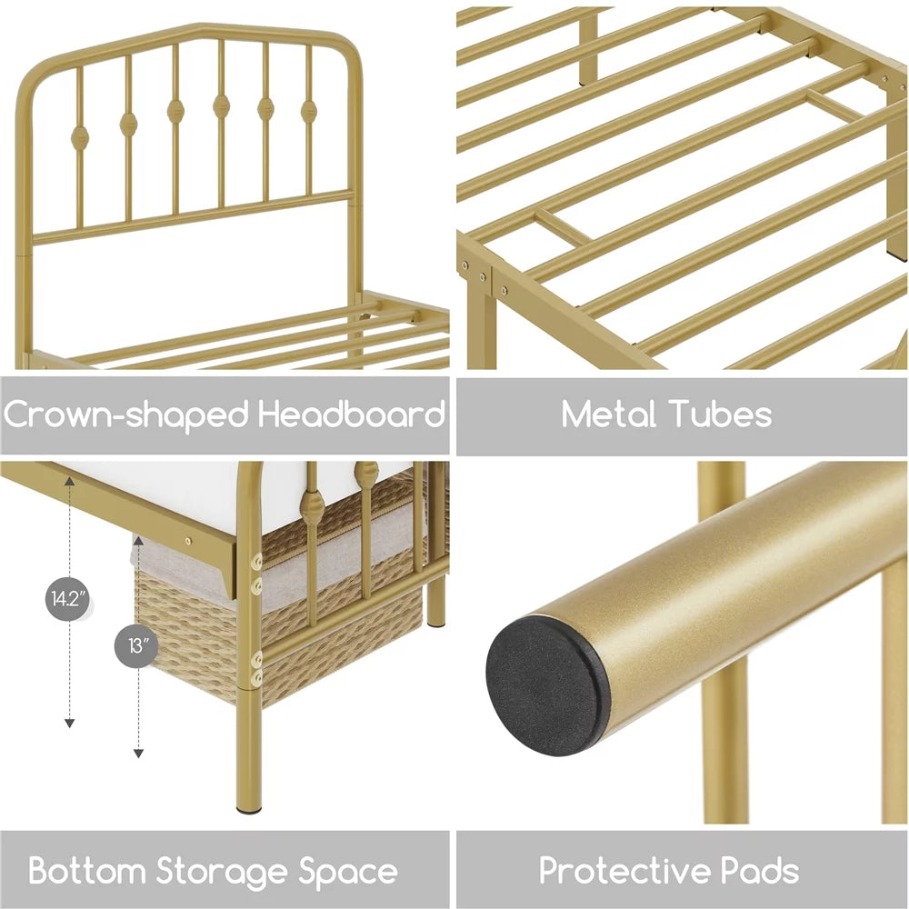 Twin Size Metal Bed with Arched Headboard and Footboard M4807