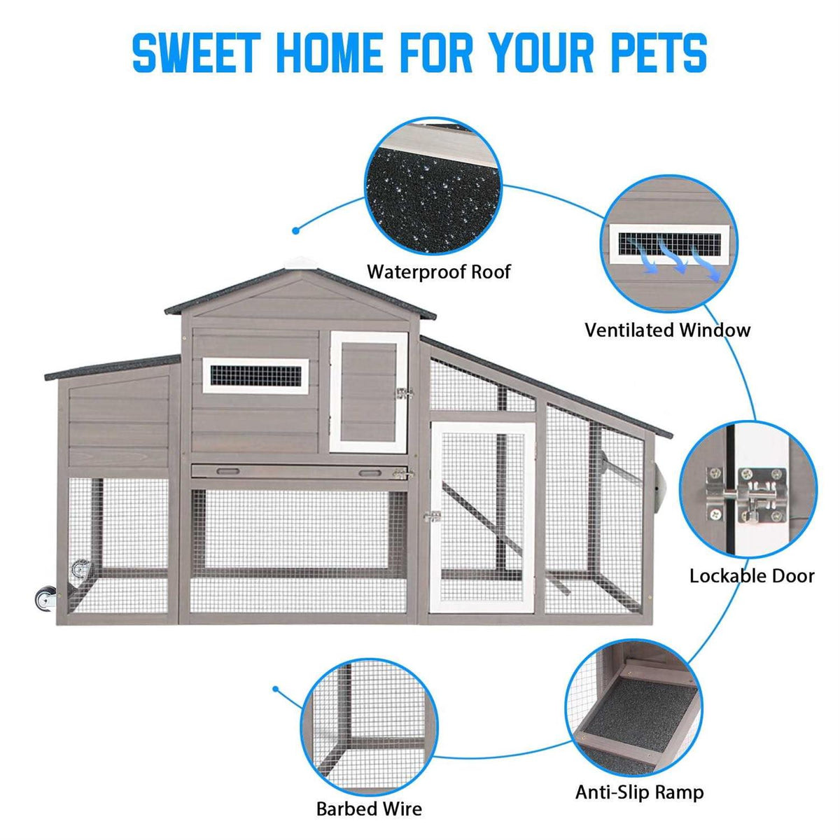 Chicken Coop with Run and Weatherproof Roof C377572