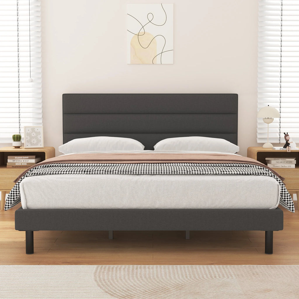 Queen Size Wingback Fabric Upholstered Bed Frame N192