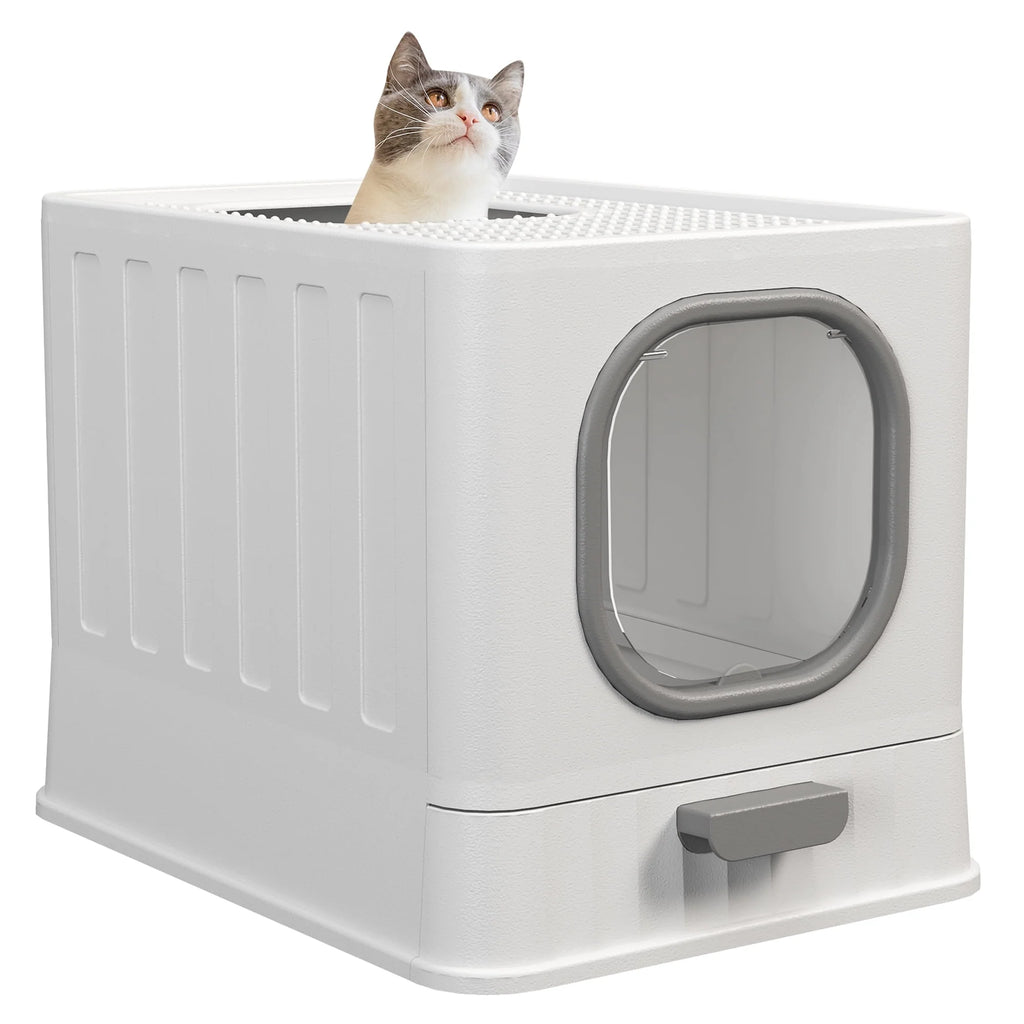 Enclosed Cat Litter Box Large Anti-Splashing Drawer Type Gray Q72088