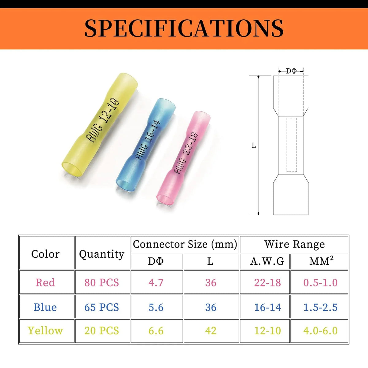 165 Pcs Insulated Waterproof Heat Shrink Butt Connectors Kit O250