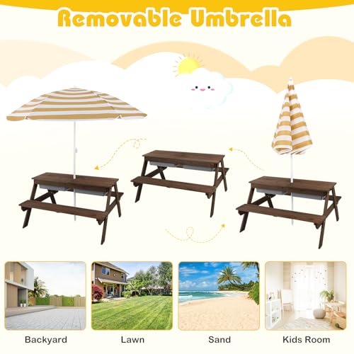 Kids Wooden Picnic Table and Chair Set with Umbrella F922